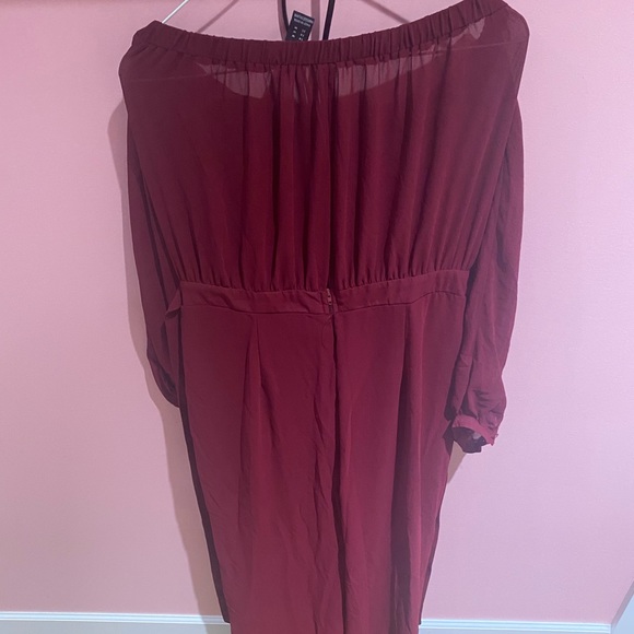 Maroon off the shoulder jumpsuit - Picture 2 of 2